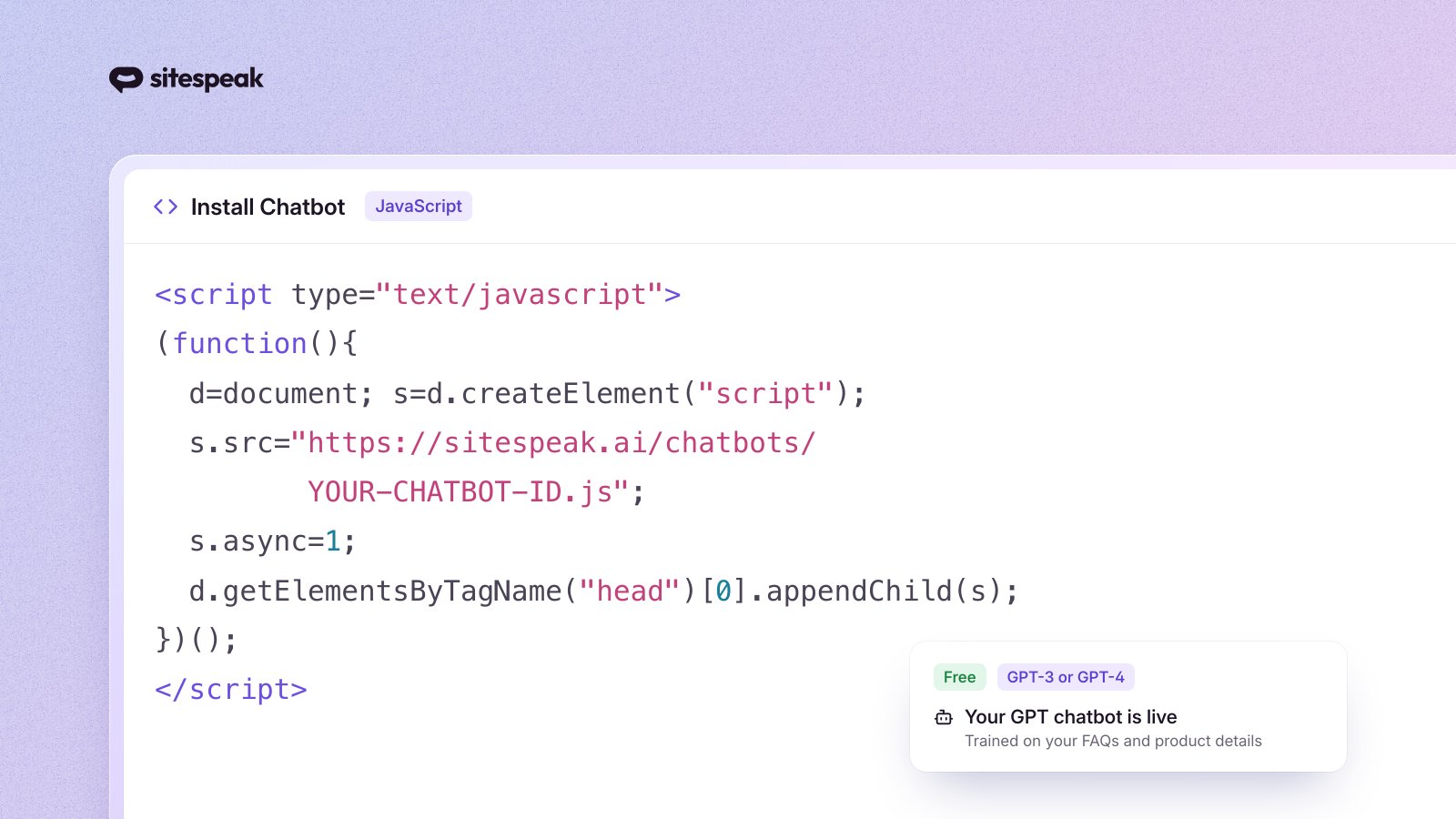 Create a free GPT chatbot with SiteSpeakAI