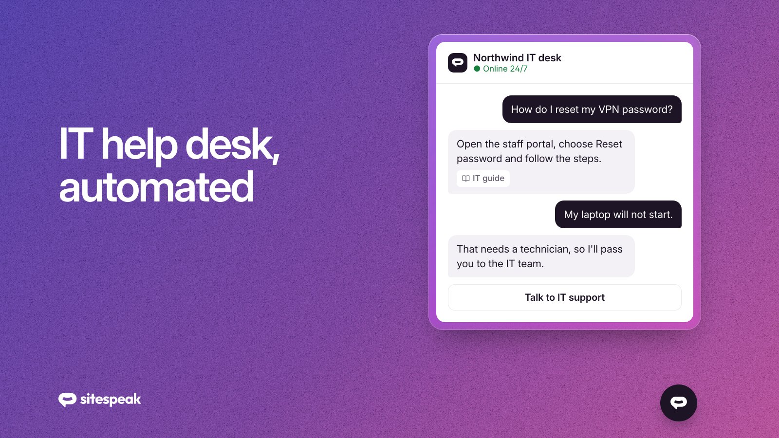 IT Help Desk Automation with SiteSpeakAI